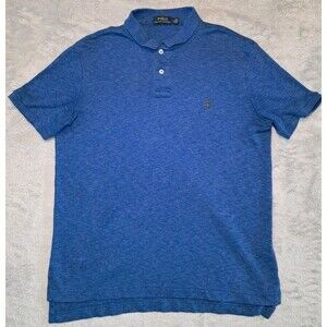 Polo Ralph Lauren Polo Shirt Blue Short Sleeve Collar Cotton Grey Pony Men Large